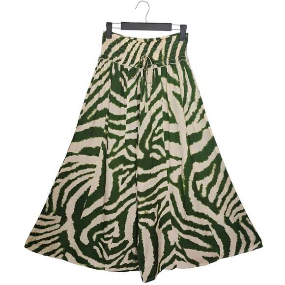 True Destinations Pants - True Destinations Super Wide Leg Womens Medium Green Cream Palazzo Boho Tassels